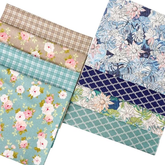 8pcs Blue Floral 100% Cotton Fabric Fat Quarters 18x22in for Quilting & Sewing C - Picture 6 of 7